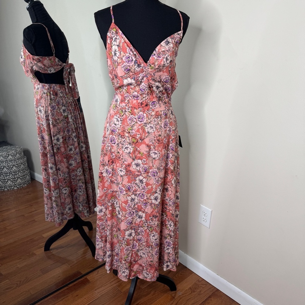 Lulus Floral Tie Open Back Dress Pink White Size M
